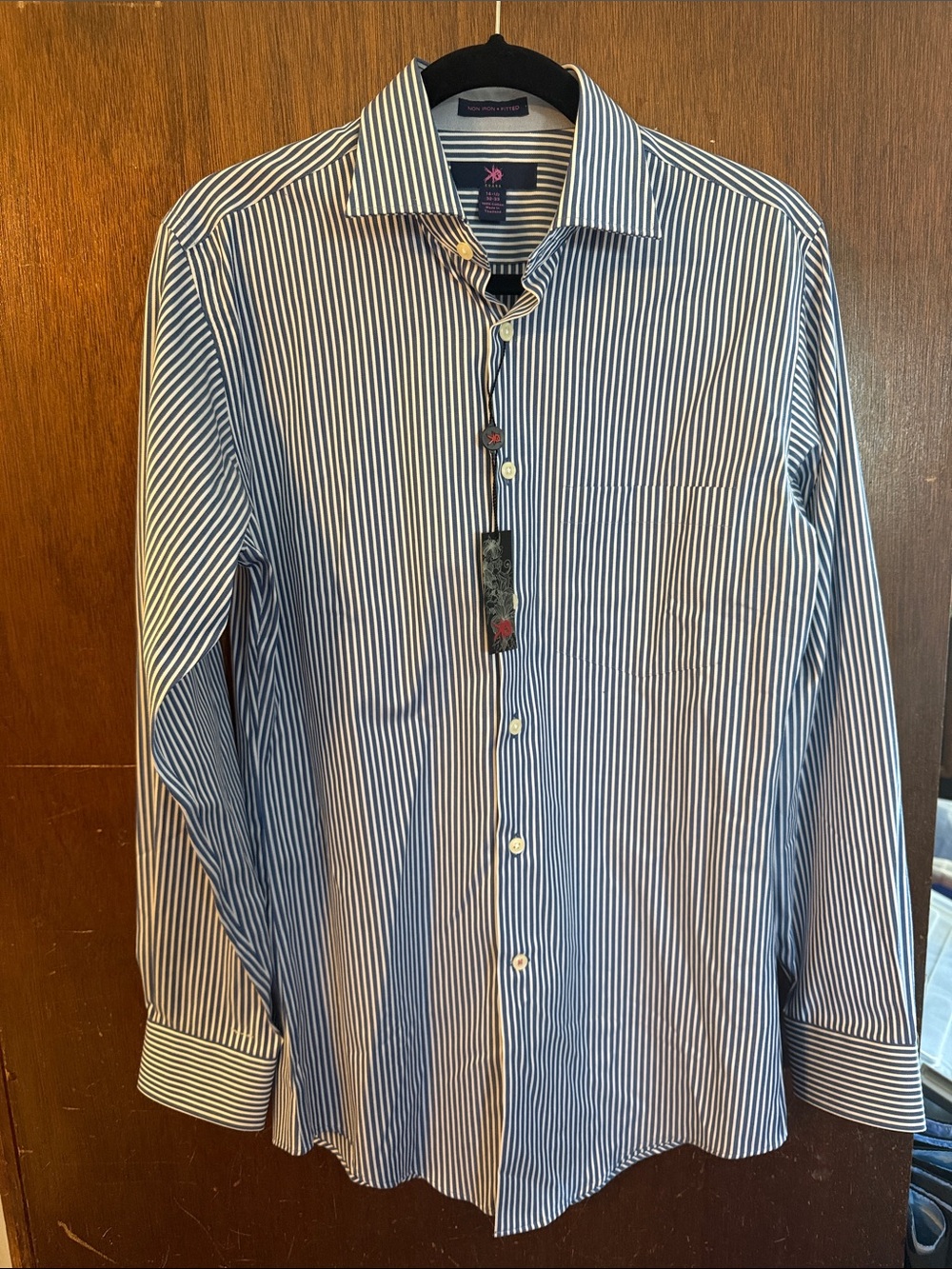 Egara Blue and White Striped Cotton Dress Shirt